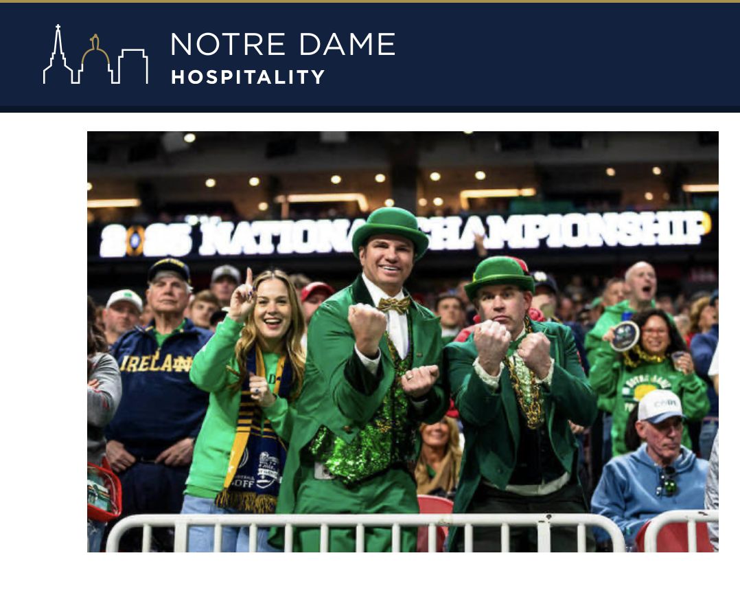 Traynor Jennings and wife front row at the 2025 National Championship, featured on Notre Dame's official website